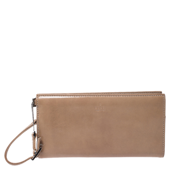 GUCCI Light Brown Leather Wristlet Wallet - Picture 1 of 9